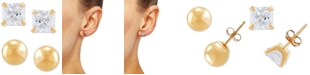 Macy's 2-Pc. Set Cubic Zirconia Princess and Polished Round Stud Earrings in 10k Gold